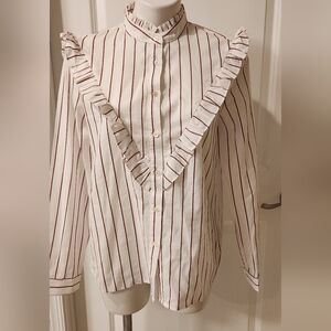 French Paris size medium button down blouse red white stripes